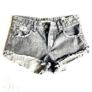 Black Denim distressed short shorts